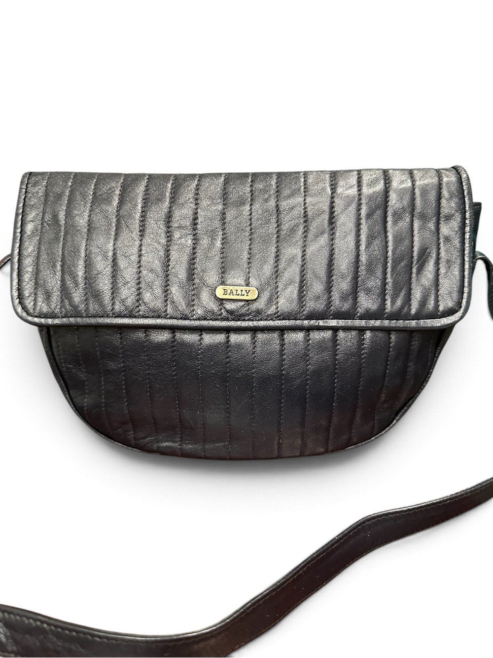 Vintage Bally Black Quilted Lambskin Shoulder Bag Made in Italy